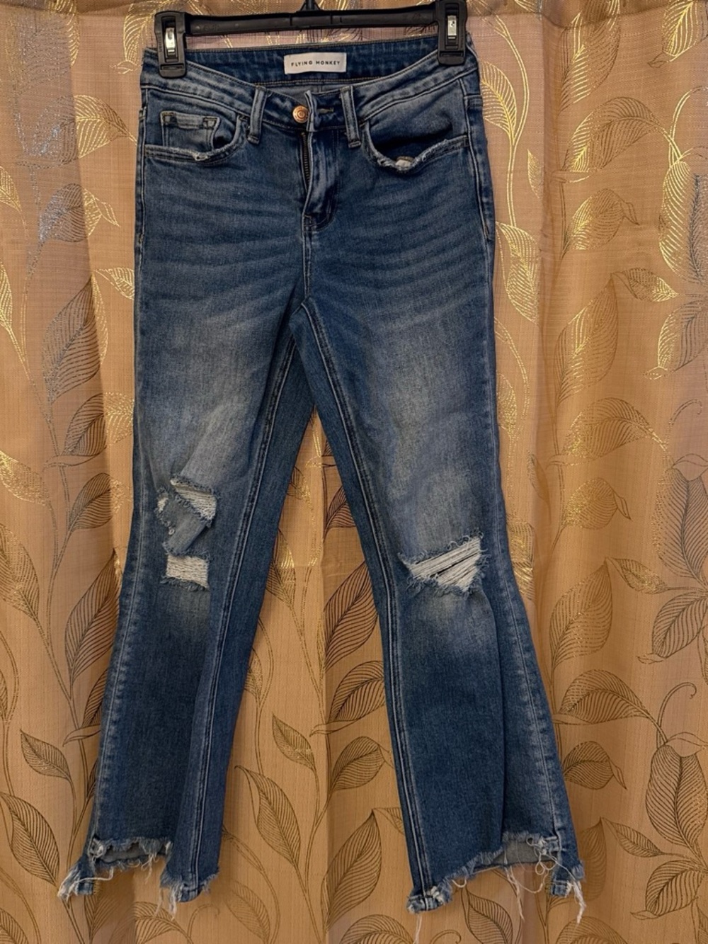 Flying Monkey Women's Distressed Bootcut Jeans - Medium Blue Wash
